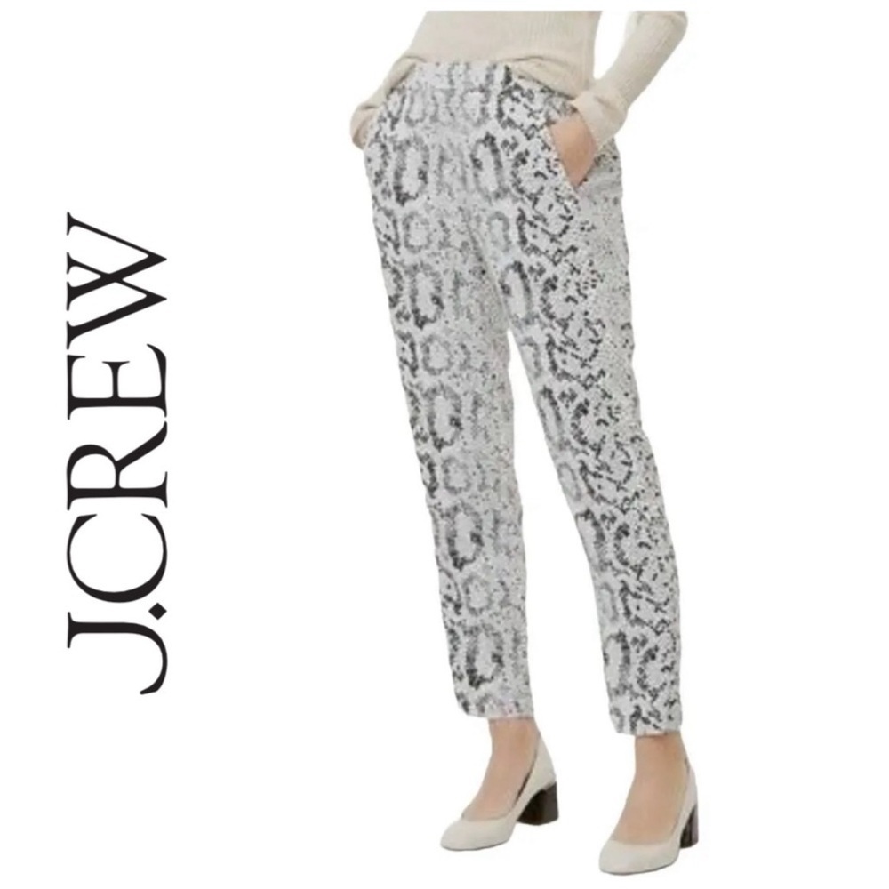 J.CREW Jamie Pants Size 4 Elastic Waist Pull On Serpentine Snake Ivory